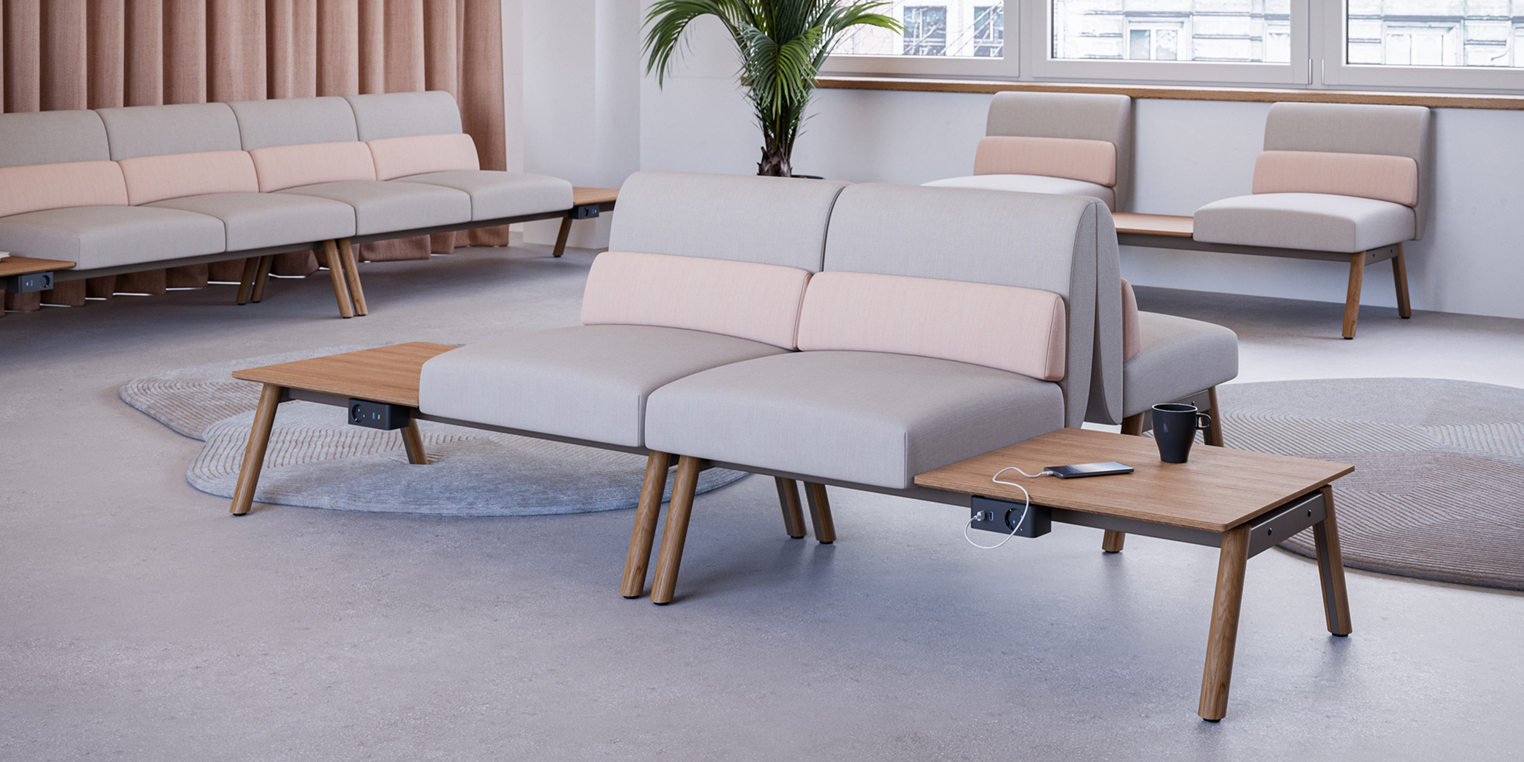 Loungemöbel Nido als modulare Sitzbox mit Tisch für Besprechung und Kommunikation