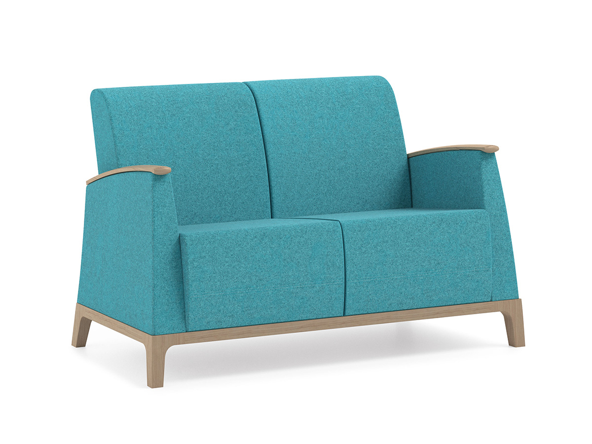 Zweisitzer der Polsterserie Mamy mit ergonomischer Rückenform und Holzgestell