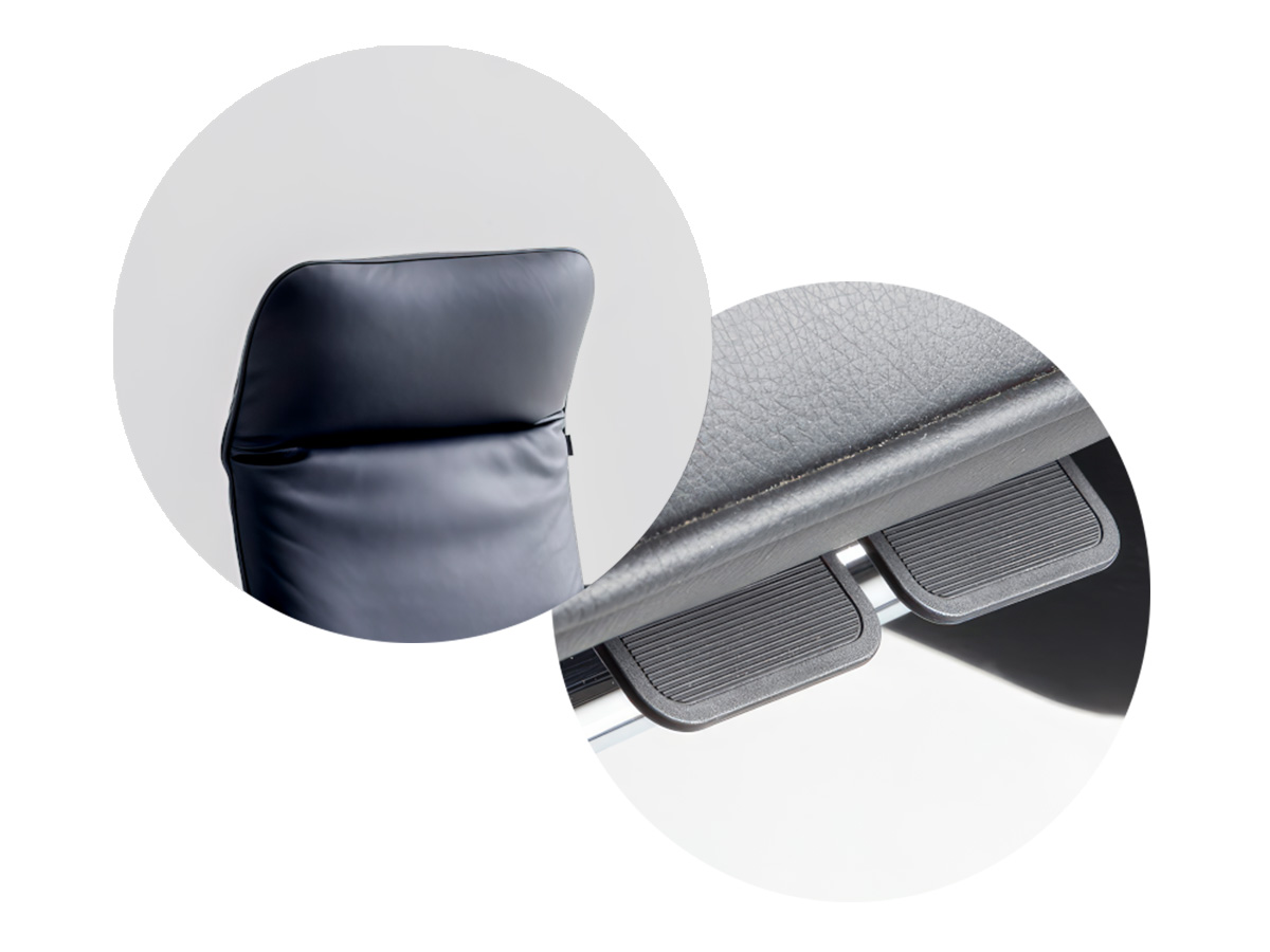 Detailansicht des Relaxsessels Frisco mit gepolsterter Rückenlehne und integrierter Fußauflage