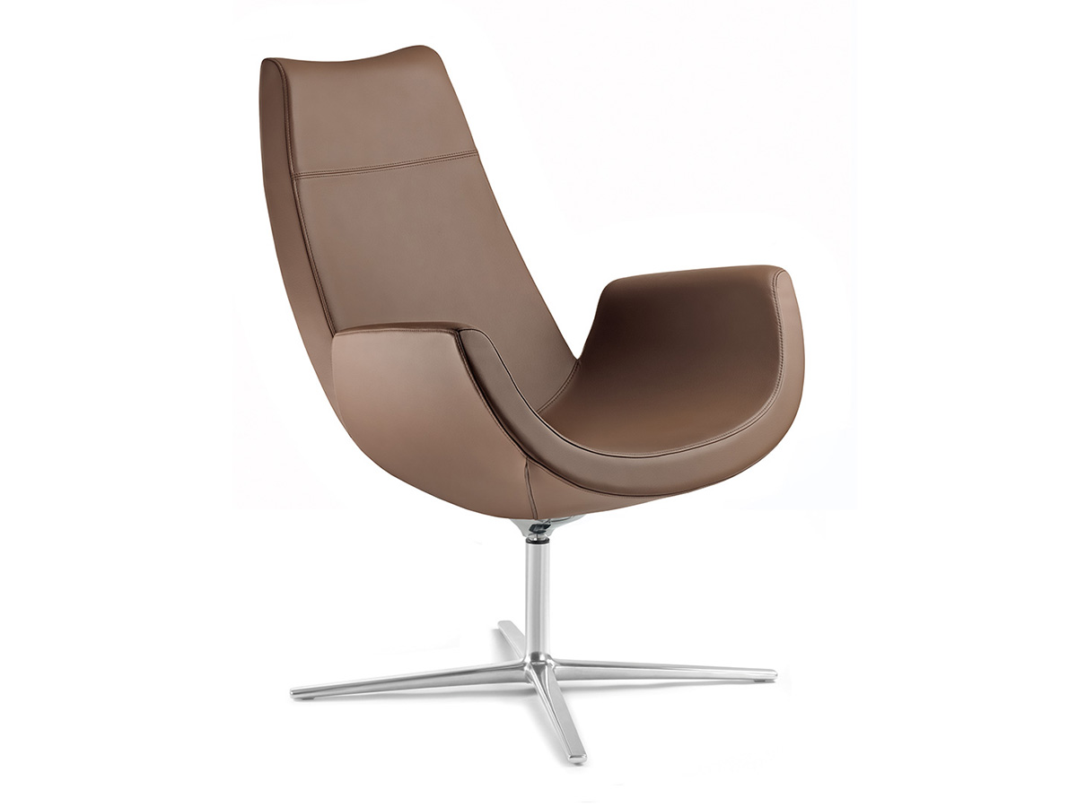 Loungesessel Reno in rotem Stoffbezug mit komfortabler Sitzschale und Drehfuß