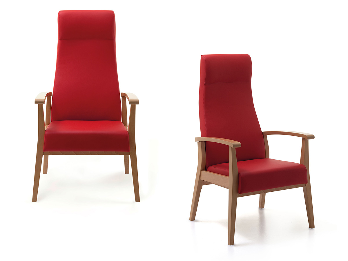 Aero Stuhl mit hoher Rückenlehne und Armlehnen in rotem Bezug